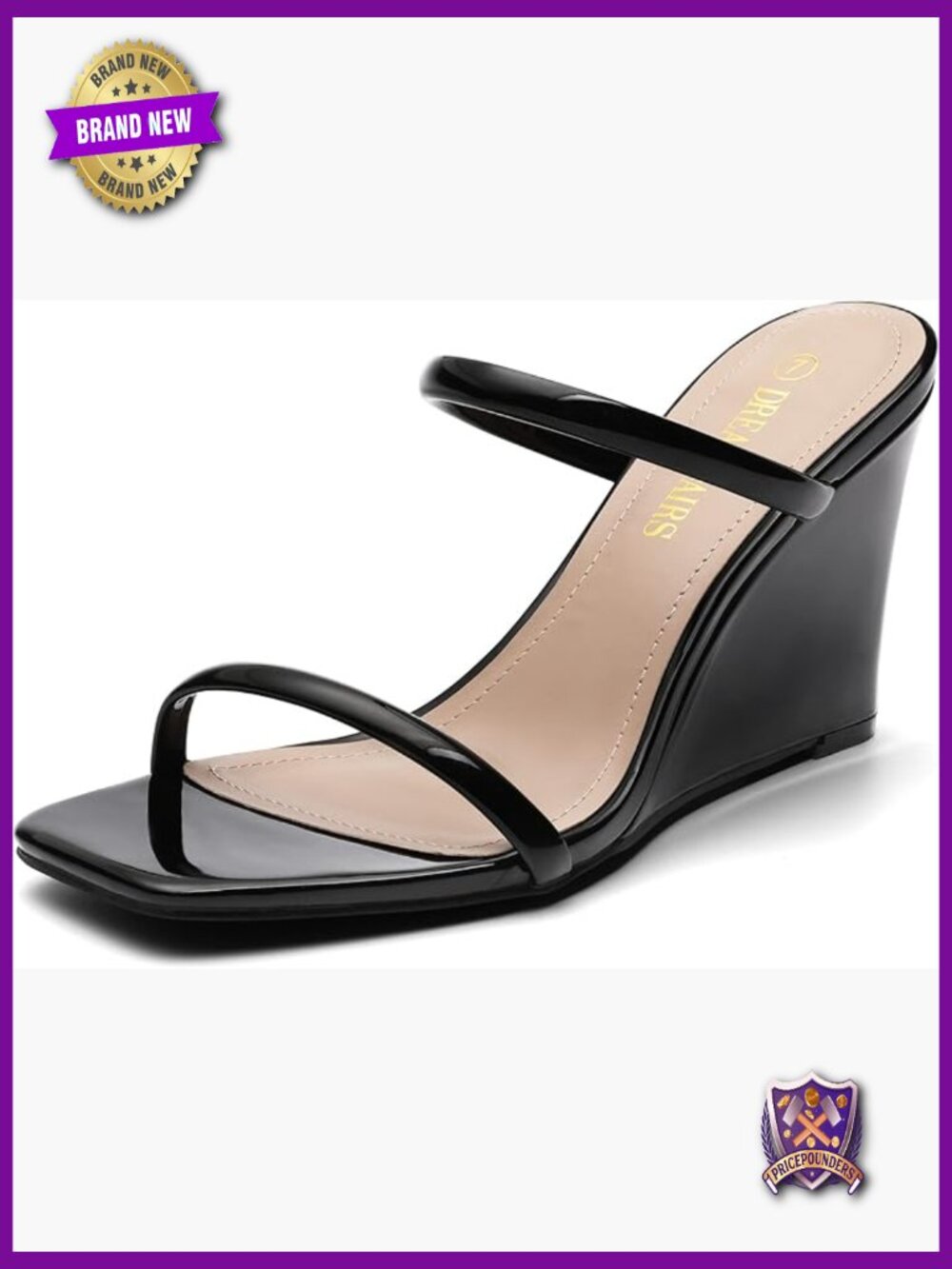 Two Strap Wedge Sandals Square Open Toe Slip On Dress Shoes